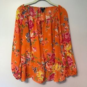 Chaps Orange Floral Blouse Size L